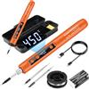 diymore - Set saldatore a batteria, saldatore ricaricabile USB con LCD, temperatura regolabile da 180°C a 450°C, 3 punte di saldatura, filo di stagno, pasta di saldatura, saldatore a batteria per