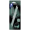 STAEDTLER NORIX SBK2-3 - Matite HB per disegnare e scrivere, include 2 matite HB, temperino e gomma, colore verde francese, 4 pezzi