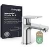 KLUDI - X1 rubinetto per lavabo, altezza erogatore 75 mm, rubinetto a risparmio idrico taglia S, cartuccia in ceramica, miscelatore lavabo con tubi di collegamento cromati