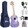 Winzz Ukulele per bambini concerto, ukulele per adulti principianti set, 23 pollici, con 9 accessori, piccola chitarra per bambini principianti 4 corde (colore: viola, legno)