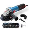 Dong Cheng DongCheng Smerigliatrice angolare 1100 W, 125 mm, velocità a vuoto: 11.800 min-1, copertura a sgancio rapido, impugnatura aggiuntiva, con 2 dischi abrasivi, 2 dischi da taglio