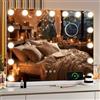 MAMIZO Specchio trucco con luci,58x46cm,Specchio Hollywood,15LED, 3 colori di luce,luminosità regolabile,con USB e Type-C, lente d'ingrandimento 10x,specchio da parete,specchi da tavolo,Bianco