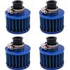 Tiardey 4Pcs 12mm Filtro dell'aria di aspirazione dell'auto Kit filtro di aspirazione dell'aria fredda universale Sfiato del coperchio di ventilazione del carter - Blu
