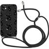 Yirlbey Cover per iPhone 11 6,1'' con Cordino, Aesthetic Fiocco Motivo Disegno Nero Silicone Case Corda con Regolabile Laccio Antiurto Antigraffio Bumper Protezione della Fotocamera Custodia