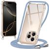 Oelrstfe Cover con Cordino per iPhone 16 Pro, Trasparente Silicone Custodia con Regolabile Collana Laccio Tracolla, Antigraffio Proteggere Case Corda per iPhone 16 Pro, Blu