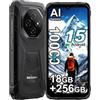 Blackview FORT 1 18GB+256GB Rugged Smartphone Android 15, 11000mAh Cellulare Robusto, Fotocamera AI 16MP Android Telefono 4G, 6.56 HD+ Cellulari Resistente IP68,Dual SIM,5G WIFI,NFC,OTG,GPS, Nero