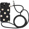 Kueqeay Custodia con Cordino per iPhone 16 Pro 6,3 Morbido TPU Bumper Cover del Modello Margherita Nero con Laccio Collana Silicone Antiurto Protettivo Case Regolabile Cellulare Girocollo, 05