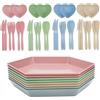 Mulaibdin 8 Pezzi Piatti Plastica Rigida Lavabili, Piatti Plastica Colorati con Posate & Ciotoline per Aperitivo, Piatti Campeggio 6.6 Inch, Infrangibile Piatti di Plastica per Pizza,Pasta,Torte,Insa