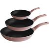 PINTINOX Prima Collection Set 3 Padelle in Alluminio Portofino, antiaderente a 5 strati, manico anti-scottatura, 20, 24 e 28 CM, Rosa Tramonto. Adatte a tutti i fuochi tranne l'induzione