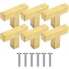 HNJKJEU 6 Pezzi T Manopole per Mobili Oro in Acciaio Inossidabile, Pomelli Quadrati per Cassetti Pomelli Cucina Pomelli Armadio Maniglie per Mobili Foro Singolo con viti per Armadio Cassetto Mobili 50mm