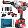 sukaudiz Avvitatore a Impulsi, 1200N.m Cacciavite a Batteria con Batteria 4.0 AH*2, 2 Luci a led, Modalità 3+2 Velocità, Con 5maniche, Pistola a percussione senza spazzole, Auto