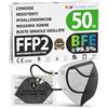 Polonord Adeste ADESTE - 50 Mascherine FFP2 NR D Nere Certificate CE, Filiera controllata, anallergiche, con elastici comodi e resistenti. Sicura: capacità filtrante >99,5%, Buste singole sigillate