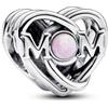 PANDORA Ciondolo a forma di cuore Moments e scritta Mom in argento Sterling con opale rosa creato in laboratorio