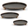 DRW Set di 3 vassoi decorativi rotondi in metallo con gambe in legno nero e naturale Ø30x4 cm, ø25x4 cm, ø20x4 cm
