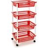 DRW Verdulero Carrello Cucina 4 cesti PVC Rosso 40x30x85 cm