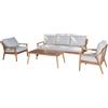 DRW Set di divano tavolino e 2 poltrone in alluminio e corda in beige e naturale 75 x 72 x 73/200 x 72 x 73/128 x 47 x 40