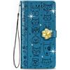 BLOTECH Glitter Brillantini Brillante Blu Case per ZTE Blade A73 5G Shell Wallet Premium PU e Glitter Brillanti Cani e Gatti imprintati 3D Strass Cover Custodia Morbido Case Libro Leather
