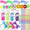 Peirich Bomboniere per feste anni '80 e '90, 76 pezzi, regalo a tema hip hop, orecchini, occhiali, guanti, collana, braccialetto schiaffo, scrunchies per capelli al neon decorazioni per feste anni '80
