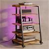 Vrietina HiFi Rack a 5 livelli con ruote, giradischi, tavolo con ciabattine, luci a LED, ripiano regolabile in legno, supporto multimediale HiFi per impianto audio, impianto stereo, 60 x 52 x 110 cm