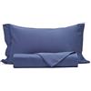 VANITA' DI RASO Set Lenzuola federe Parure Letto in Raso di Puro Cotone Made in Italy (Singolo, Blu)