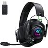 Krysenix KGH2 Cuffie Gaming Wireless, 2,4 GHz Cuffie Gaming per PS4, PS5, PC, Mac, Switch, Cuffie Bluetooth con microfono, Cancellazione del Rumore, Nero