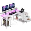 Seventable Scrivania a forma di L con 4 Cassetti, Scrivania Gaming con LED e Prese, Scrivania con Cassetti per Home Office, Camera o Gaming (Bianco, 120 cm)