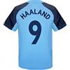 Manchester City FC Maglietta da calcio ufficiale per bambini, in poliestere, regalo per ragazzi, Cielo Blu - Stemma - Haaland 9, 12-13 Anni