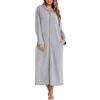 GUOCU Sleepwear Robe Donna Cerniera Cappuccio Camicie Notte Figura Intera Camicetta Sciolto Maniche Lunghe Calda Abbigliamento Casa Accappatoio con Tasche Abito Lungo,Grigio,XXL