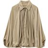 Adius Bomber Soffiato da Donna, Collo con Revers, Cerniera Frontale, Camicie Casual con Maniche A Pipistrello, Giacche Streetwear Oversize con Pieghe (L,Cachi)