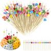 SJUNJIE 300 PCS Stuzzicadenti Decorativi 12cm Bastoncini da Cocktail Legno | Stuzzicadenti Lunghi con Decorazioni a Cuore Fiore e Pallina Spiedini Legno per Bar Compleanno Feste Decorativi