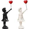 CHEYLIZI Statua di bambina con palloncino volante, decorazione per la casa scultura arte moderna, statuetta in resina ornamento bianco nero