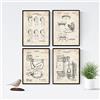 Nacnic set 4 Stampe artistiche vintage su sfondo vintage brevetto tavoletta wc, carta igienica. Progetto bagno. Vecchi brevetti. Vecchie invenzioni. 250 Grammi di Alta Qualità.