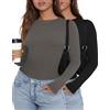 Yutdeng Maglia Donna Manica Lunga Elegante Girocollo Slim Fit Maglietta Casual T-Shirt Tinta Unita Elasticizzato Camicie Autunno Inverno Basic Top Bluse,Nero+Grigio Scuro,S