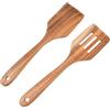 FESSOSKO 2 Pezzi Spatole da Cucina in Legno, Mestoli Legno Massiccio Resistenti al Calore, Utensili Cucina Antiaderenti con Scanalature, Set Spatole per Pentole e Wok