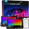 iLC LED Faretto Esterno 80W, equivalente a 800W, Cambio Colore Rgbw, 16 Milioni Colori, Raggruppamento, Timer 8000 lumen, Bianca Calda 2700K, Impermeabile Ip66 (2 pacchi)