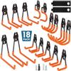 BONTEC Set da 18 ganci da parete arancioni per garage, capacità fino a 502 kg (su legno/forati), acciaio antiscivolo, multiuso per bici, attrezzi, scale, pannello porta attrezzi, design salvaspazio