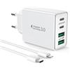 LumFocus Caricatore USB C with 2M Cavo iPhone Rapido Presa Caricabatterie Caricatore for iPhone 14 13 12 11 Pro Max Plus/XS/XR/X/SE/8/7, iPad, 40W 4-Porto Spina USB Multiplo Alimentatore Adattatore Carica