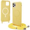 Bigcousin Magnetica Cover con Cordino per iPhone 13 Pro Max 6.7 Zoll,[Compatibile con MagSafe], Cover in Silicone, Regolabile Cordino da Collo Nylon Catena Collana Tracolla,Giallo