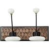 DRW Appendiabiti da parete in legno con 2 ganci in metallo e ceramica in bianco e nero 19 x 28 x 14 cm