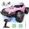 Tecnock Auto telecomandate per bambini e adulti, scala 1:16 20 km/h, Monster Truck, auto RC fuoristrada da 2,4 GHz con fari e luci del telaio, 2 batterie per 60 minuti, giocattoli regali per 8+
