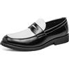 Ninepointninetynine Mocassini da uomo con punta tonda, in pelle vegana, due tonalità, comodi e resistenti, antiscivolo, per matrimoni e attività all'aperto, Nero e bianco, 42 1/3 EU