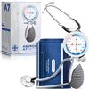 AIESI® Sfigmomanometro Manuale Professionale aneroide palmare per adulti con stetoscopio ANEROID A7, Impugnatura orientabile, Garanzia Italia 24 mesi