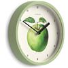 Jones Clocks® Fruit Orologio a parete | Piccolo orologio tondo | 20cm | Verde | Illustrazione botanica illustrata con mele | Ideale per cucina e sala da pranzo.