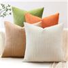 JOTOM Set di 4 federe quadrate per cuscini in velluto a coste a righe, 60 x 60 cm, decorative, per divano, camera da letto (arancione verde)