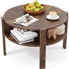 COSTWAY Tavolino da Caffè Rotondo con Ripiano Diviso a 4, Tavolino Basso in Legno Moderno, Tavolo per Salotto, Soggiorno e Cameretta, 74,5 x 74,5 x 45,5 cm (Marrone)