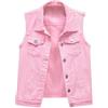 Nidddiv Gilet in jeans da donna, senza maniche, corto, casual, per attività all'aperto, in denim, con bottoni, risvolti, grandi dimensioni, streetwear, gilet da motociclista con bottoni, Colore: rosa