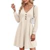 GRMLRPT Vestito Casual Donna Abito in Maglia Vestito a Maniche Lunghe Abiti Scollo V Pullover Tinta Unita Autunno Invernale(Beige,XL)