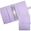 ROEOWENE Raccoglitore ad Anelli A5 Copertina per Raccoglitore Pelle PU Ricaricabile per Carta di Riempimento A5,Raccoglitore Tasche Copertina per Budget Buste per Raccoglitori di Foto-Violetta