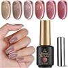 Biutee Smalto semipermanente magnetico Cat Eye Rosa Nudo Chiaro di Luna 6PC | Set da 6PCS, Effetto Cat Eye magnetico brillante, Formula soak-off UV/LED, Ideale per nail art fai da te e salone