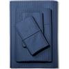 Feather & Stitch - Set di lenzuola damascate a 500 fili, in 100% cotone morbido traspirante, 4 pezzi, con tasche profonde da 45,7 cm, per letto matrimoniale, colore: blu scuro, a righe, colore: blu